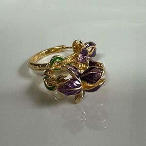 Gold and Purple tulips Hoop Earrings s925